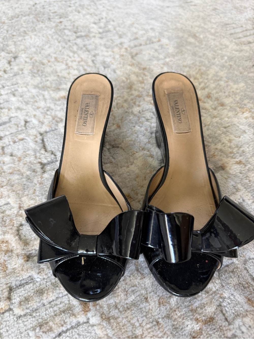 Valentino Black Patent Leather Bow Slide Mules